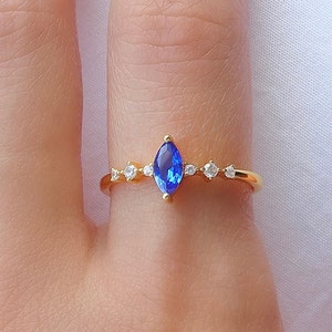 Ava Marquise Cut Blue Sapphire Ring 14K Gold Filled Genuine Sapphire Engagement Promise September Birthstone Anniversary Gift For Her image 4