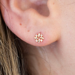 14K Solid Gold Stud Earrings/ Tiny Minimalist Earrings/ 14k Crystal  Earrings/ 14k Gold Earrings/ Mother’s Day Gift for Her/ Christmas gift