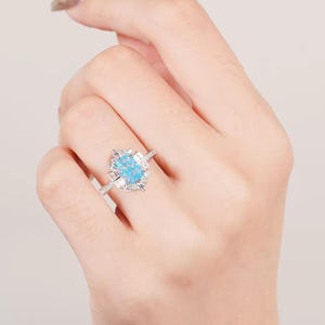 Sea Natural Opal Ring For Women October Birthstone Blue - Sterling Silver Opal Promise Engagement Australian Ring Anniversary Gift For Her