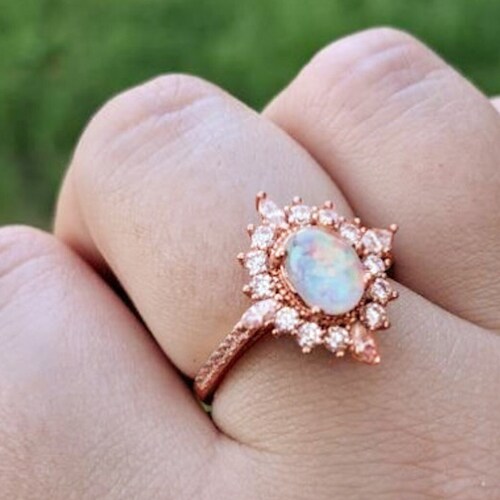 Mei Opal Ring Opal Jewelry Dainty Ring Sterling Silver Etsy
