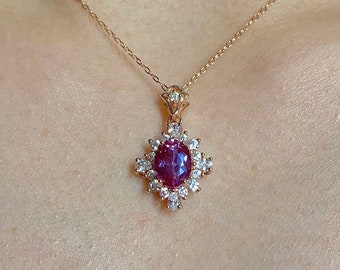 Phi Vintage Alexandrite Necklace Crystal 14K Rose Gold Filled Anniversary Gift Diamond Art Deco Statement Jewelry Engagement June Birthone