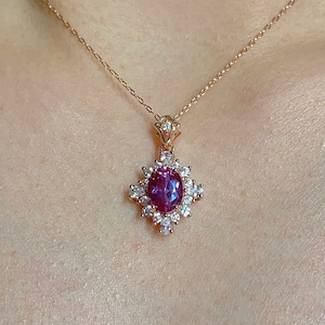 Phi Vintage Alexandrite Necklace Crystal 14K Rose Gold Filled Anniversary Gift Diamond Art Deco Statement Jewelry Engagement June Birthone