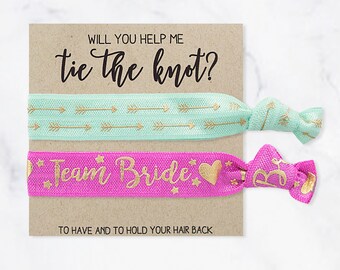 YOU DESIGN Hair Tie Bridesmaid Gift | Blush Pink, White + Gold Hair Tie Favors, Bridesmaid Proposal Gift, Wedding Party Bridesmaid Hair Ties