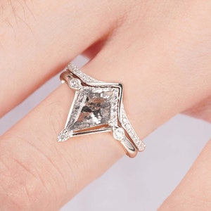 Dania Salt and Pepper Diamond Ring Sterling Silver Natural Herkimer Unique 925 Promise Engagement Kite Cut Anniversary Gift For Her Birthday