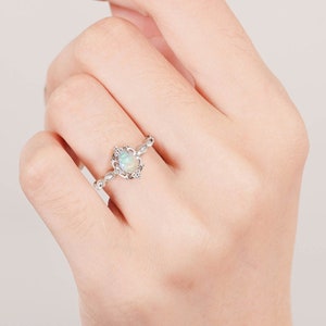 Fia Vintage Natural Opal Ring 14K Yellow Gold Vermeil Silver Engagement Promise Ring October Birthstone Wedding 925 Anniversary Gift For Her