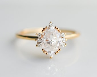 Erica Vintage 14K Solid Gold Moissanite Ring Engagement Promise Gold Filled Diamond Anniversary Gift For Her Dainty Minimalist Gemstone Real