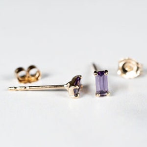 Pia 14K SOLID GOLD Amethyst Small Stud Earrings 1 Pair of 14K Solid Gold Stud Earrings Real Gold Earrings Gift for Her February Birthstone image 1