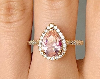 Nia Vintage Morganite Ring - 14K Rose Gold Vermeil Morganite Ring - Art Deco Ring- Engagement Promise Ring Anniversary Birthday Gift For Her