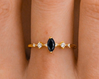 Ava Black Diamond Ring Sterling Silver Rings For Women 14K Rose Gold Filled Birthday Onyx Gift For Her Dainty Anniversary Minimalist Jewelry