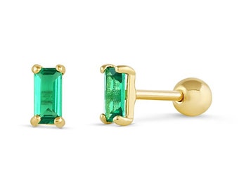 Pia 14K SOLID GOLD Emerald Stud Screw Back Earrings 1 Pair of 14K Small Emerald Ball Earrings Screwbacks Solid White Gold Stud Earrings Tiny