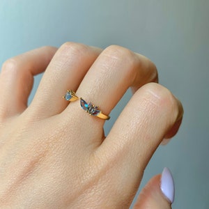 Hye Natural London Blue Topaz Wedding Band Open Gap Ring Stackable December Birthstone Anniversary Gift For Her Vintage Sterling Silver