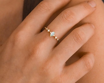 Anillo de ópalo Ava, anillo relleno de oro de 14 quilates, regalo de piedras preciosas, anillos de plata esterlina delicados, oro rosa, diamante, compromiso, aniversario de bodas, cristal 925