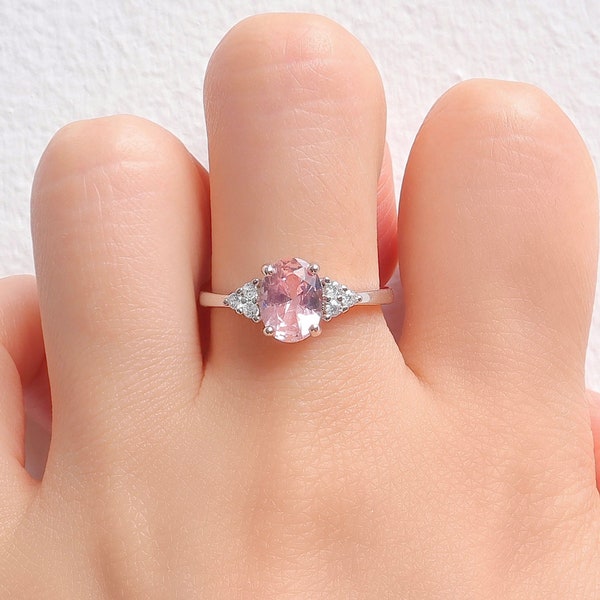 Tya Morganite Ring Sterling Silver Rings For Women Morganite Engagement Promise Ring CZ Anniversary Birthday Gift For Her Vintage 925 USA