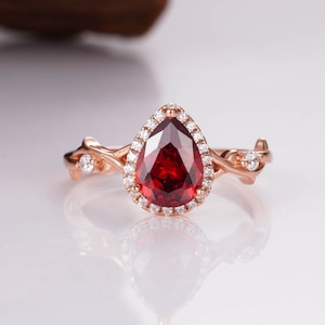Angie Ruby Ring 14K Rose Gold Filled Vintage Engagement - Rings For Women - Crystal Promise Ring - July Birthstone Anniversary Gift For Her