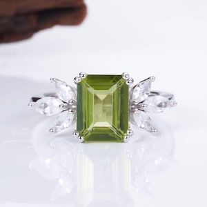 Ivy Natural Green Peridot Ring - Sterling Silver Dainty Peridot Engagement Promise Ring - August Birthstone Jewelry - Birthday Gift for Her