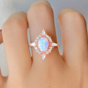 Anillo de ópalo Mia Joyería de ópalo Anillo delicado Plata esterlina Anillo minimalista de cristal Anillo de oro rosa Anillo apilable Regalo de novia Ópalos