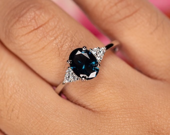 Tya London Blue Topaz Ring Engagement Ring Promise Ring CZ Anniversary Birthday Gift For Her Vintage 925 USA Sterling Silver Rings For Women