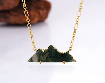 Clara Green Moss Agate Necklace Mountain Birthday Gift For Her 14K Gold Natural Gemstone Sterling Silver Dainty Anniversary Wedding Sister