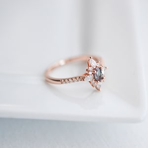 Zoe Alexandrite Ring Sterling Silver Ring Natural Alexandrite Engagement Rose Gold Promise June Birthstone Anniversary Gift For Her Vintage