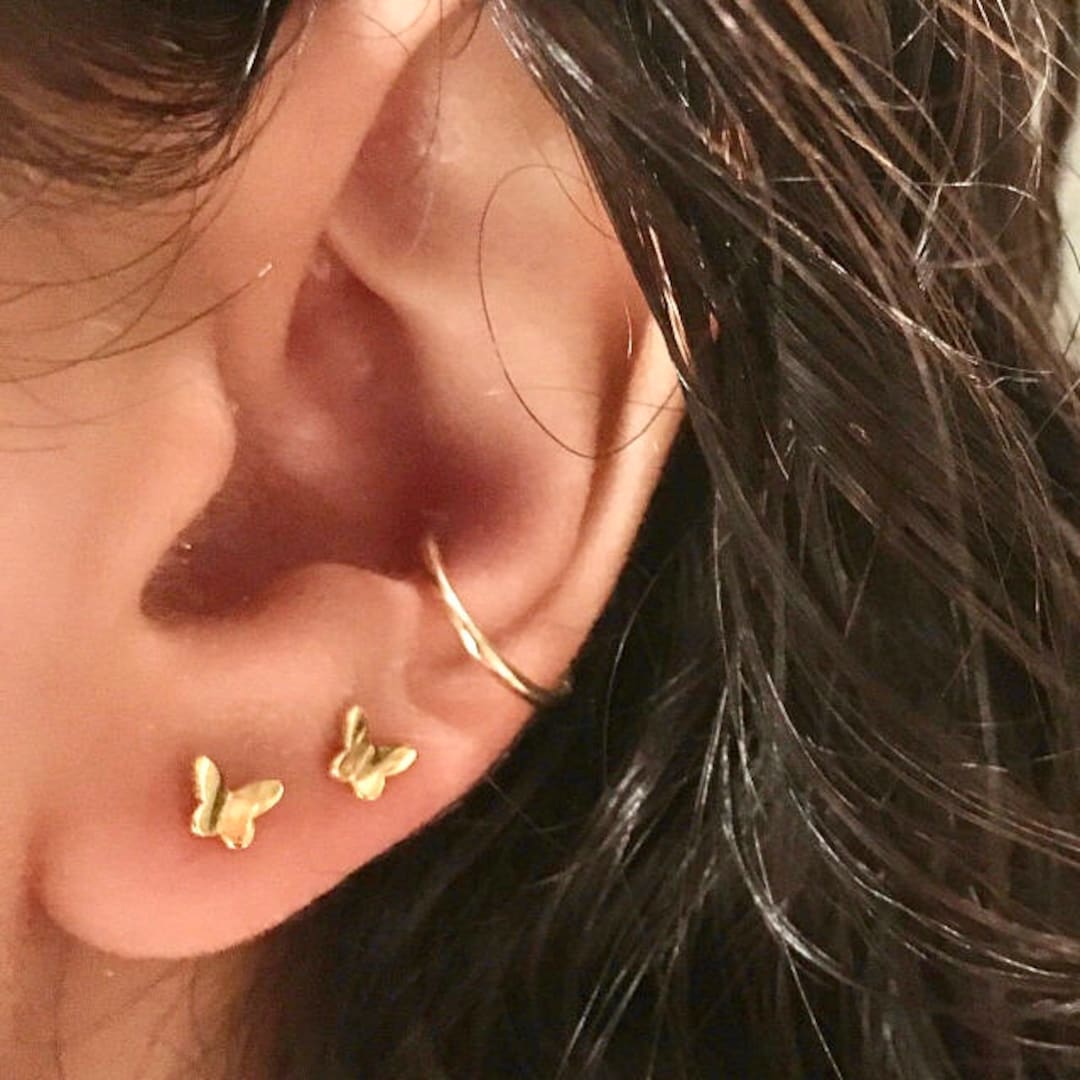 14K Solid Gold Screw Back Butterfly Earrings, 14K Real Rose Gold Small  Screw Back White Gold Butterfly Piercing Earrings Christmas Gift Her 