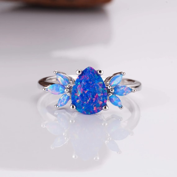 Ivy Aqua Blue Fire Opal Ring Anniversary Gift for Her Promise