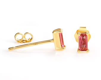 Pia 14K Solid Gold Stud Earrings Ruby Red Rubies Tiny Minimalist Crystal Earring Rose Gold Earrings Mother’s Day Gift for Her Christmas gift