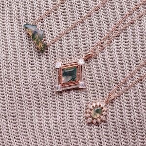 Unique Green Moss Agate Necklace For Women - 14K Rose Gold Vermeil Natural Agate Pendant - Birthstone Jewelry Anniversary Gift For Her Wife
