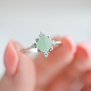 Brooke Authentic Green Jade Ring Natural Crystal Sterling Silver Rings For Women Gemstone Gift For Her Dainty Statement Minimalist Jewelry