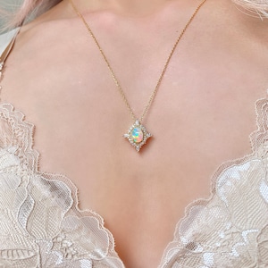Mia Opal Necklace Vintage 14K Gold Filled Pendant Sterling Silver Rose Anniversary Gift Art Deco Dainty Opal Jewelry Minimalist Gemstone 925