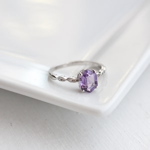 Iza Purple Amethyst Ring Minimalist Sterling Silver Jewelry Quartz February Birthstone Hexagon Cut Anniversary Gift For Her Birthday Natural