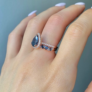 Nia Natural London Blue Topaz Ring Set 14K Rose Gold Vermeil Ring Topaz Engagement Ring Promise November Birthstone Anniversary Gift For Her