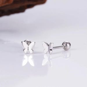 14K Solid White Gold Stud Earrings Christmas Gift For Her Birthday Screw Back Real Rose Gold Screw Back Earring Tiny Baby Shower Butterfly