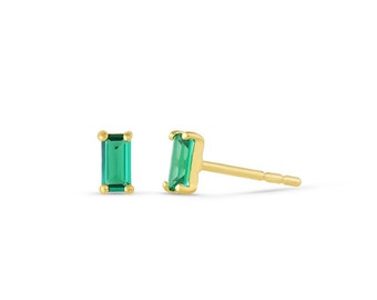 Pia 14K SOLID GOLD Emerald Small Stud Earrings Pair of 14K Solid Rose Gold Emerald Stud Earrings 14K Solid White Gold Earrings Gift for Her