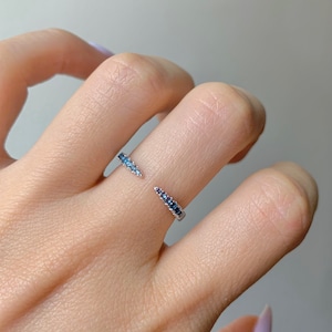 Esi Natural London Blue Topaz Wedding Band Open Gap Ring Stackable November Birthstone Anniversary Gift For Her Vintage Sterling Silver
