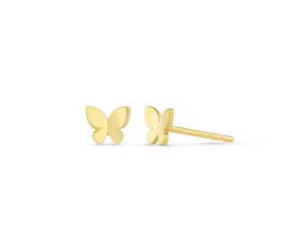 14K Solid Gold Stud Earrings Tiny Minimalist Butterfly Earring - Etsy 14K Solid Gold Stud Earrings Tiny Minimalist Butterfly Earring - Etsy