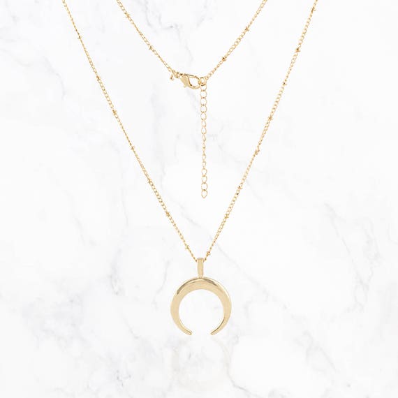 Moon Necklace Crystal Tiny Double Horn Image 0