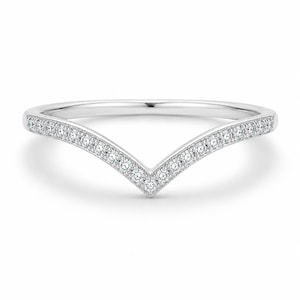 Anillo de bodas Jenna de plata esterlina con diseño de chevron y corona triangular curvada, oro rosa de 14 k, apilable, regalo para ella, capas, arco, mujer, esposa, mamá