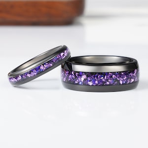 Esme Crab Nebula Ring Set, His and Her Tungsten Wedding Band, 8mm 4mm Black Ring, Outer Space Gift Couples Ring - Alexandrite Rings Her Him