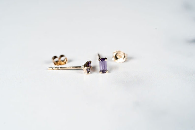 Pia 14K SOLID GOLD Amethyst Small Stud Earrings 1 Pair of 14K Solid Gold Stud Earrings Real Gold Earrings Gift for Her February Birthstone image 6