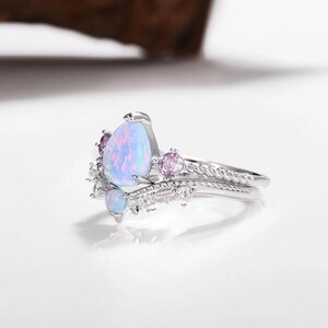 Aprilopalof April Purple Opal and Amethyst Ring Set Dainty Minimalist Crystal ...