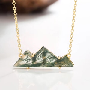 Clara Green Moss Agate Necklace Mountain Birthday Gift For Her 14K Gold Natural Gemstone Sterling Silver Dainty Anniversary Wedding Sister