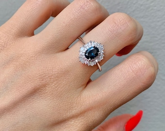 Ara London Blue Topaz Ring Engagement Ring Promise Ring CZ Anniversary Birthday Gift For Her Vintage 925 USA Sterling Silver Rings For Women