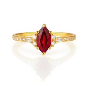 Alice Ruby Ring 14K Gold Filled - Marquise Gemstone Engagement Ring For Women - Dainty Promise Ring July Birthstone Anniversary Gift For Her