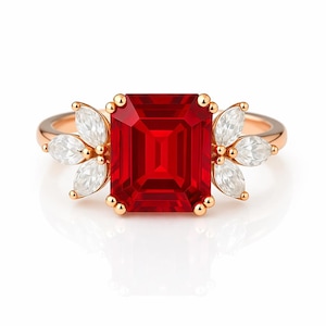 Ivy Vintage Ruby Ring 14K Rose Gold Filled Anniversary Birthday Gift For Her For Women Art Deco Diamond Sterling Silver Natural Red Wife 925