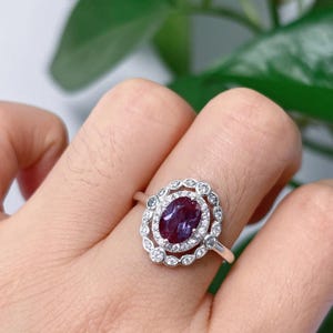 Anillo de alejandrita Ana en plata de ley, oro rosa, cambio de color, piedra natal de junio, compromiso, promesa para mujer, joyería de aniversario para ella, regalo