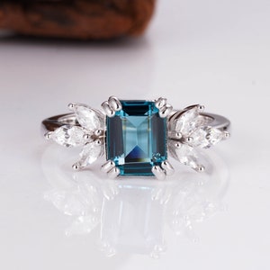 Ivy Natural London Blue Topaz Ring Sterling Silver Engagement Promise 14K Rose Gold Gemstone Anniversary Gift For Her Vintage Art Deco