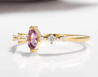 Ava Amethyst Ring Sterling Silver Rings For Women 14K Gold Filled Purple Gift For Her Dainty Anniversary Minimalist Engagement Promise Lilac