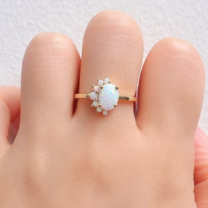 Ari Opal Ring For Women 14K Gold Filled Gemstone Birthday Dainty Statement Engagement Gift For Her Vintage Art Deco Mom October Birthstone