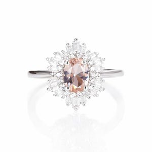 Ara Morganite Ring Engagement Ring Promise Engagment Pink Anniversary Birthday Gift For Her Vintage Diamond Sterling Silver Rings For Women