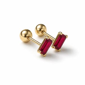 Pia 14K Solid Gold Ruby Stud Earrings, Minimalist Gemstone Jewelry
